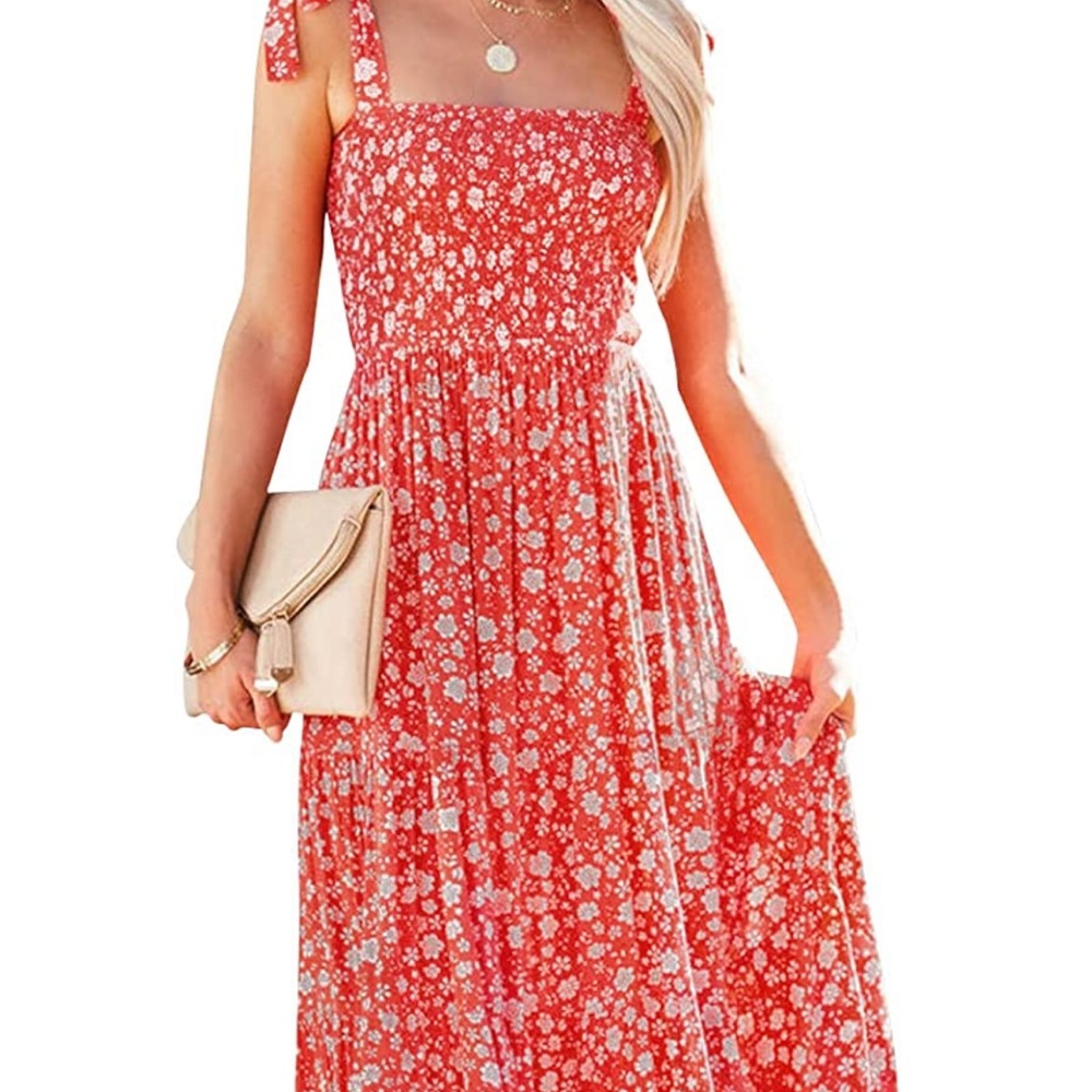 NWT Orange floral tie strap dress, never worn